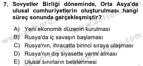 Çağdaş Türk Dünyası Dersi 2022 - 2023 Yılı (Final) Dönem Sonu Sınav Soruları 7. Soru