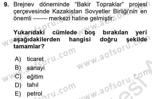 Çağdaş Türk Dünyası Dersi 2022 - 2023 Yılı (Final) Dönem Sonu Sınav Soruları 9. Soru