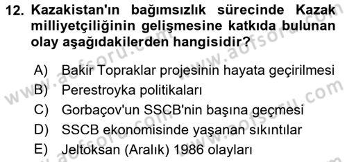 Çağdaş Türk Dünyası Dersi 2022 - 2023 Yılı Yaz Okulu Sınavı 12. Soru