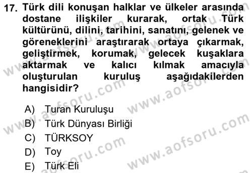 Çağdaş Türk Dünyası Dersi 2022 - 2023 Yılı Yaz Okulu Sınav Soruları 17. Soru