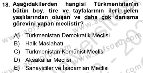 Çağdaş Türk Dünyası Dersi 2022 - 2023 Yılı Yaz Okulu Sınav Soruları 18. Soru