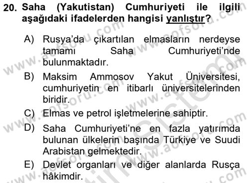 Çağdaş Türk Dünyası Dersi 2022 - 2023 Yılı Yaz Okulu Sınav Soruları 20. Soru
