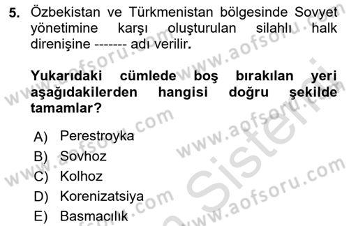 Çağdaş Türk Dünyası Dersi 2022 - 2023 Yılı Yaz Okulu Sınav Soruları 5. Soru