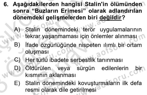 Çağdaş Türk Dünyası Dersi 2022 - 2023 Yılı Yaz Okulu Sınav Soruları 6. Soru
