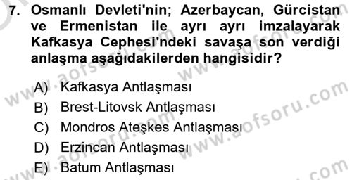 Çağdaş Türk Dünyası Dersi 2022 - 2023 Yılı Yaz Okulu Sınav Soruları 7. Soru