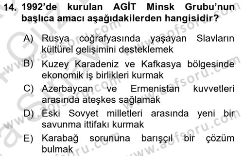 Çağdaş Türk Dünyası Dersi Ara Sınavı Deneme Sınav Soruları 14. Soru