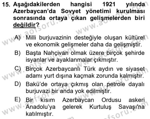 Çağdaş Türk Dünyası Dersi Ara Sınavı Deneme Sınav Soruları 15. Soru
