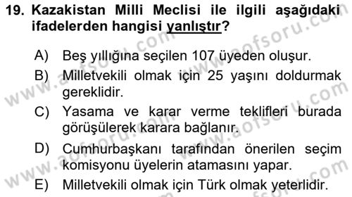 Çağdaş Türk Dünyası Dersi Ara Sınavı Deneme Sınav Soruları 19. Soru