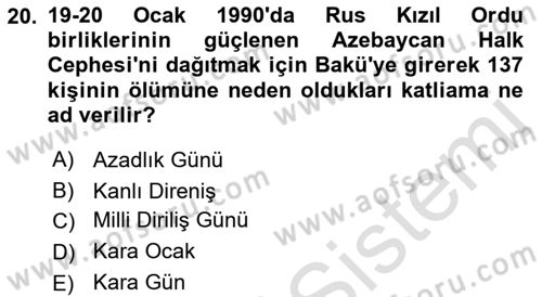 Çağdaş Türk Dünyası Dersi 2023 - 2024 Yılı (Vize) Ara Sınav Soruları 20. Soru