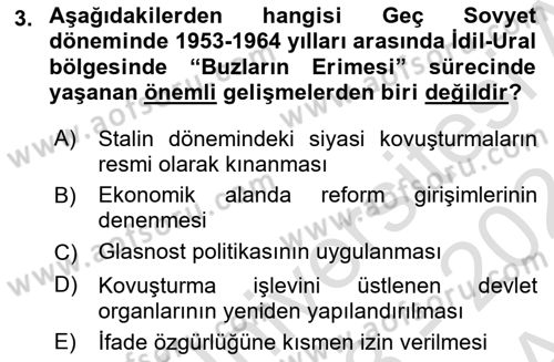Çağdaş Türk Dünyası Dersi 2023 - 2024 Yılı (Vize) Ara Sınav Soruları 3. Soru