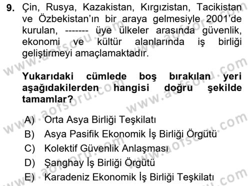 Çağdaş Türk Dünyası Dersi Ara Sınavı Deneme Sınav Soruları 9. Soru