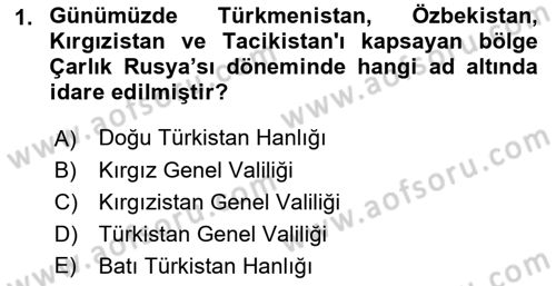 Çağdaş Türk Dünyası Dersi 2023 - 2024 Yılı (Final) Dönem Sonu Sınavı 1. Soru