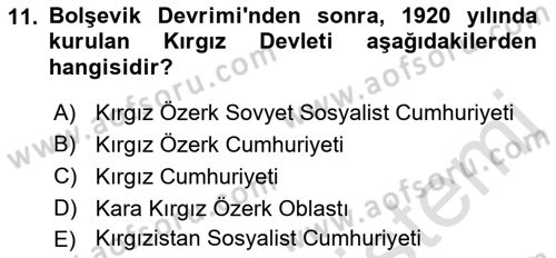 Çağdaş Türk Dünyası Dersi 2023 - 2024 Yılı (Final) Dönem Sonu Sınavı 11. Soru