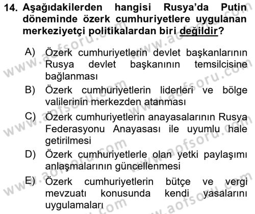 Çağdaş Türk Dünyası Dersi 2023 - 2024 Yılı (Final) Dönem Sonu Sınavı 14. Soru