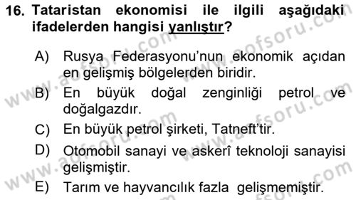 Çağdaş Türk Dünyası Dersi 2023 - 2024 Yılı (Final) Dönem Sonu Sınavı 16. Soru