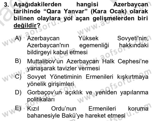 Çağdaş Türk Dünyası Dersi 2023 - 2024 Yılı (Final) Dönem Sonu Sınavı 3. Soru