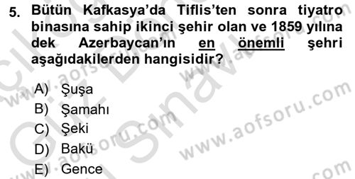 Çağdaş Türk Dünyası Dersi 2023 - 2024 Yılı (Final) Dönem Sonu Sınavı 5. Soru