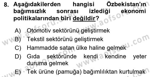 Çağdaş Türk Dünyası Dersi 2023 - 2024 Yılı (Final) Dönem Sonu Sınavı 8. Soru