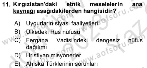 Çağdaş Türk Dünyası Dersi 2023 - 2024 Yılı Yaz Okulu Sınav Soruları 11. Soru