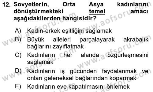 Çağdaş Türk Dünyası Dersi 2023 - 2024 Yılı Yaz Okulu Sınav Soruları 12. Soru