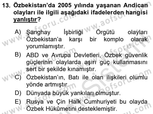 Çağdaş Türk Dünyası Dersi 2023 - 2024 Yılı Yaz Okulu Sınav Soruları 13. Soru
