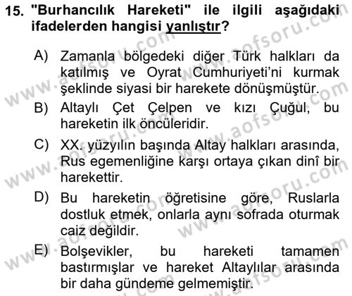 Çağdaş Türk Dünyası Dersi 2023 - 2024 Yılı Yaz Okulu Sınav Soruları 15. Soru