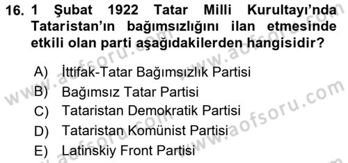 Çağdaş Türk Dünyası Dersi 2023 - 2024 Yılı Yaz Okulu Sınav Soruları 16. Soru