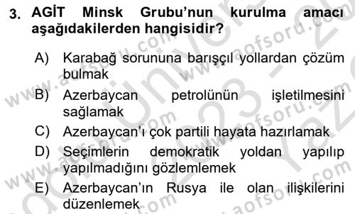 Çağdaş Türk Dünyası Dersi 2023 - 2024 Yılı Yaz Okulu Sınav Soruları 3. Soru
