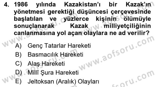 Çağdaş Türk Dünyası Dersi 2023 - 2024 Yılı Yaz Okulu Sınav Soruları 4. Soru