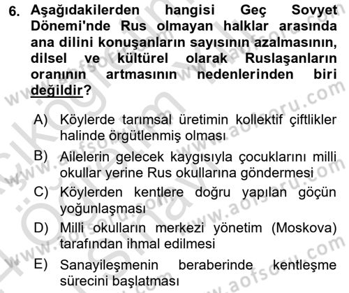 Çağdaş Türk Dünyası Dersi 2023 - 2024 Yılı Yaz Okulu Sınav Soruları 6. Soru