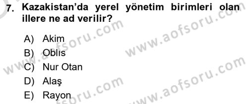 Çağdaş Türk Dünyası Dersi 2023 - 2024 Yılı Yaz Okulu Sınav Soruları 7. Soru