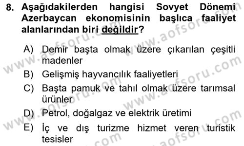 Çağdaş Türk Dünyası Dersi 2023 - 2024 Yılı Yaz Okulu Sınav Soruları 8. Soru