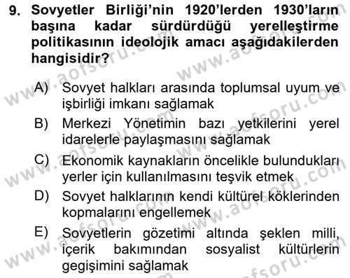 Çağdaş Türk Dünyası Dersi 2023 - 2024 Yılı Yaz Okulu Sınav Soruları 9. Soru