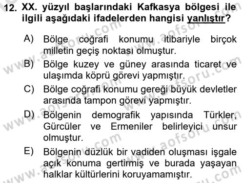 Çağdaş Türk Dünyası Dersi Ara Sınavı Deneme Sınav Soruları 12. Soru