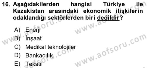 Çağdaş Türk Dünyası Dersi Ara Sınavı Deneme Sınav Soruları 16. Soru