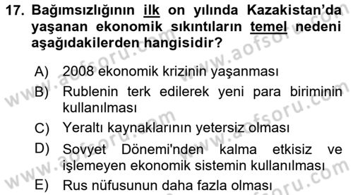 Çağdaş Türk Dünyası Dersi Ara Sınavı Deneme Sınav Soruları 17. Soru