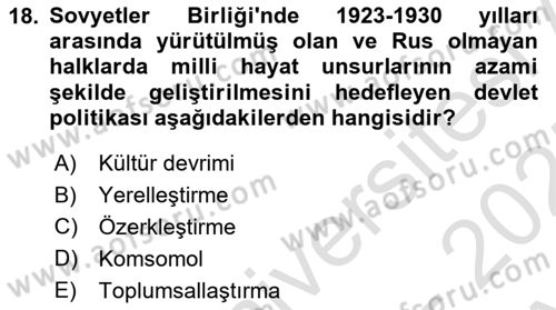 Çağdaş Türk Dünyası Dersi Ara Sınavı Deneme Sınav Soruları 18. Soru