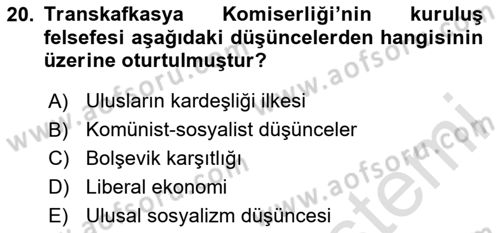 Çağdaş Türk Dünyası Dersi Ara Sınavı Deneme Sınav Soruları 20. Soru