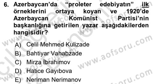 Çağdaş Türk Dünyası Dersi Ara Sınavı Deneme Sınav Soruları 6. Soru