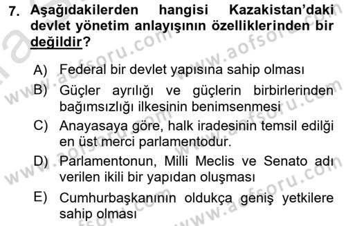 Çağdaş Türk Dünyası Dersi 2024 - 2025 Yılı (Vize) Ara Sınav Soruları 7. Soru