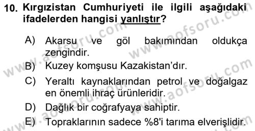Çağdaş Türk Dünyası Dersi 2024 - 2025 Yılı (Final) Dönem Sonu Sınav Soruları 10. Soru