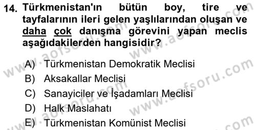 Çağdaş Türk Dünyası Dersi 2024 - 2025 Yılı (Final) Dönem Sonu Sınav Soruları 14. Soru