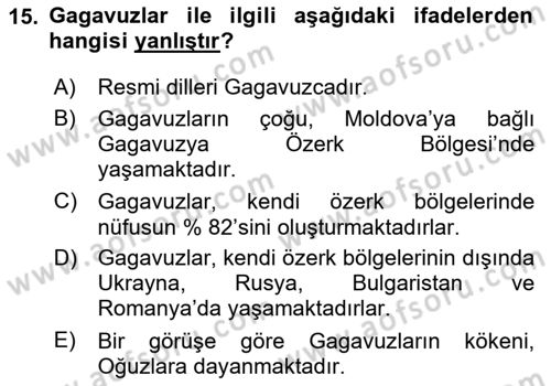 Çağdaş Türk Dünyası Dersi 2024 - 2025 Yılı (Final) Dönem Sonu Sınav Soruları 15. Soru