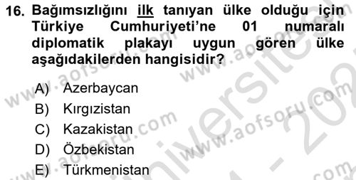 Çağdaş Türk Dünyası Dersi 2024 - 2025 Yılı (Final) Dönem Sonu Sınav Soruları 16. Soru