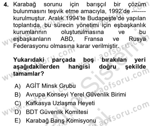 Çağdaş Türk Dünyası Dersi 2024 - 2025 Yılı (Final) Dönem Sonu Sınav Soruları 4. Soru