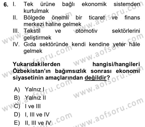 Çağdaş Türk Dünyası Dersi 2024 - 2025 Yılı (Final) Dönem Sonu Sınav Soruları 6. Soru