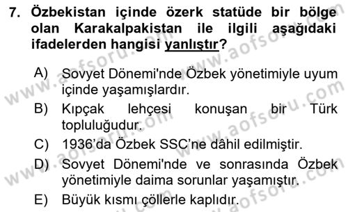 Çağdaş Türk Dünyası Dersi 2024 - 2025 Yılı (Final) Dönem Sonu Sınav Soruları 7. Soru