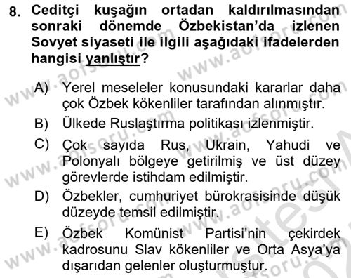 Çağdaş Türk Dünyası Dersi 2024 - 2025 Yılı (Final) Dönem Sonu Sınav Soruları 8. Soru