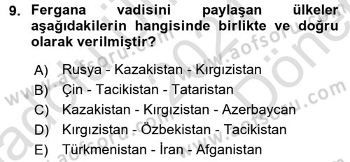 Çağdaş Türk Dünyası Dersi 2024 - 2025 Yılı (Final) Dönem Sonu Sınav Soruları 9. Soru