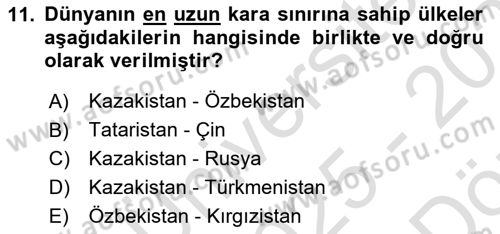 Çağdaş Türk Dünyası Dersi 2025 - 2026 Yılı (Vize) Ara Sınav Soruları 11. Soru